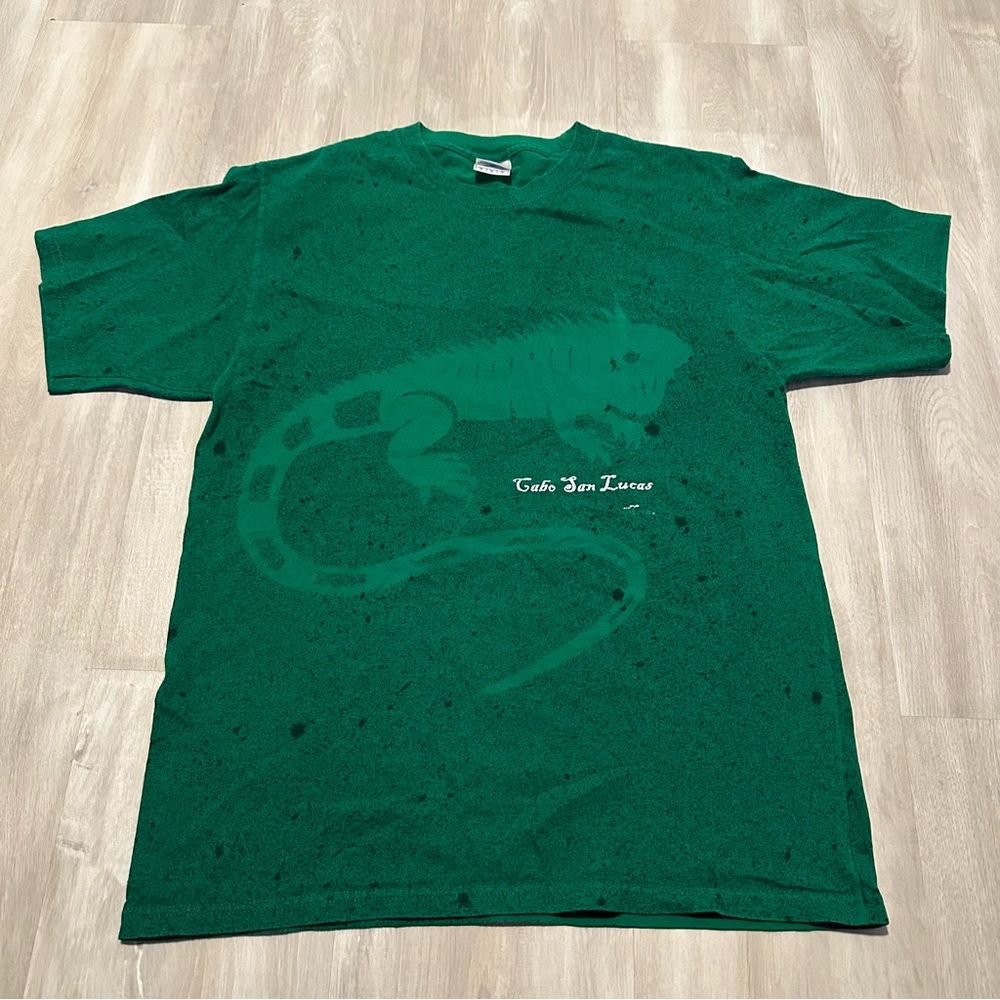 Cabo San Lucas Green Lizard Print T-shirt Tee Sz M